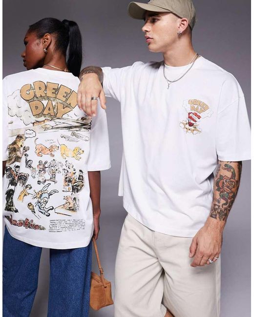 ASOS White Unisex Oversized License T-shirt With Green Day Prints