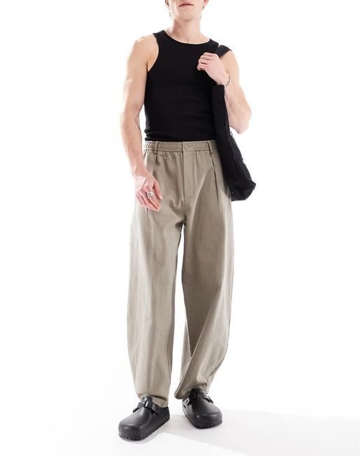 Bershka Black Linen Balloon Tailored Trousers for men
