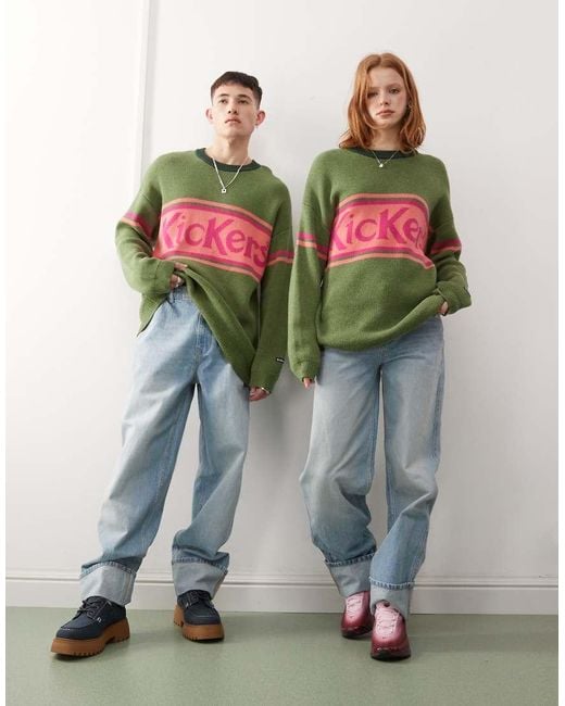 Kickers Green Oversized Knit Jumper With Logo
