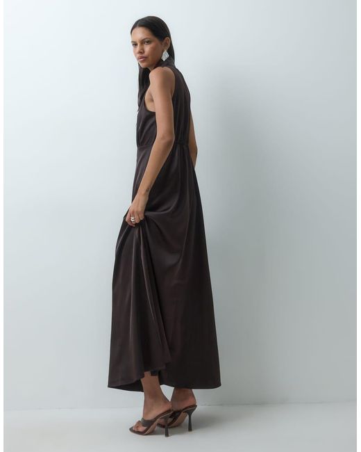 Y.A.S Black Halter Neck Scarf Tie Satin Maxi Dress