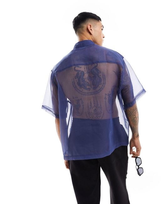 ASOS – kastiges organza-hemd zum überziehen in Blue für Herren