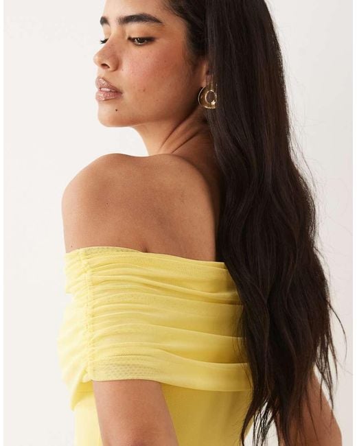 ASOS Metallic Mesh Off Shoulder Cinched Dropped Waist Maxi Dress With High Godet Detail