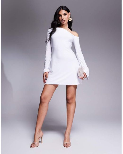 Fashionkilla Purple Double Sculpted Slinky Asymmetric Shoulder Mini Dress
