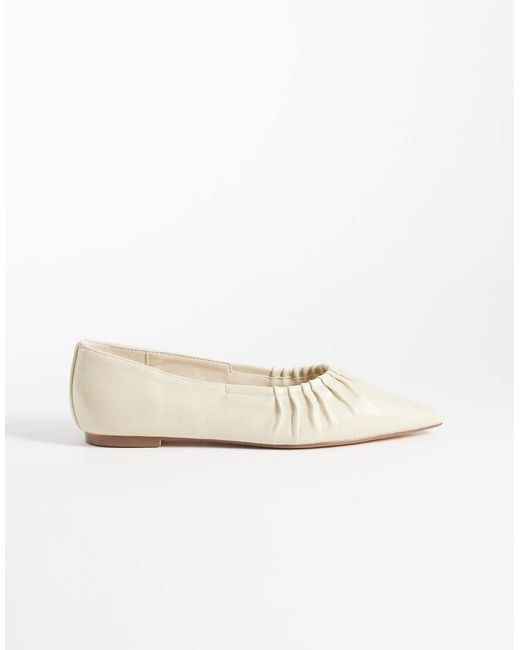Glamorous Natural Pointed Toe Ruched Ballet Flats