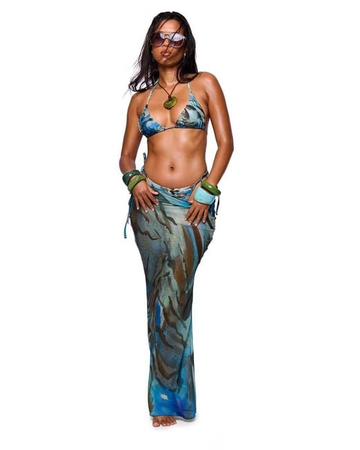 Missy Empire Blue Printed Maxi Skirt