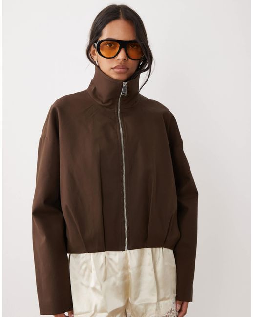 Mango Brown Funnel Neck Bomber Jacket