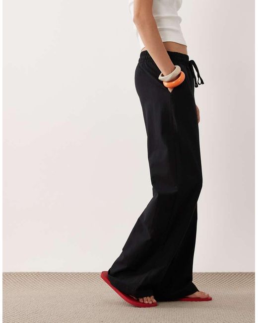 Miss Selfridge Black Linen Blend Wide Leg Trouser