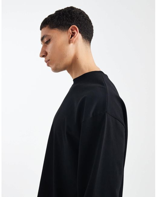 T-shirt oversize coupe carrée en tissu épais avec manches longues ASOS pour homme en coloris Black