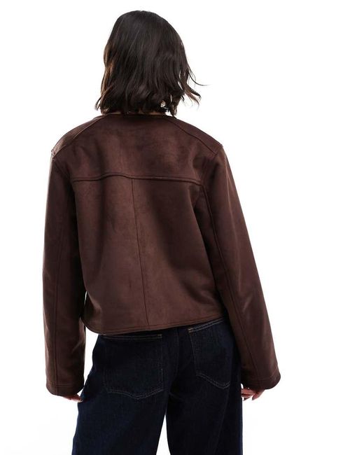 ASOS Blue Collarless Faux Suede Jacket