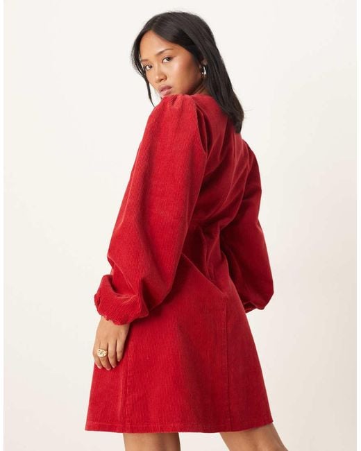 Nobody's Child Petite Red peggy Balloon Sleeve Cord Mini Dress