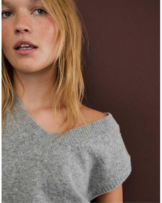 Stradivarius Blue Soft Knit V-Neck Vest