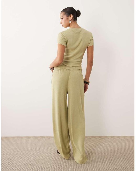 ASOS Natural Textured Knit Wide Leg Trouser Co-Ord