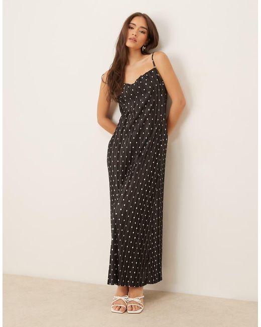 ASOS Black Plisse Cowl Neck Cami Midi Dress