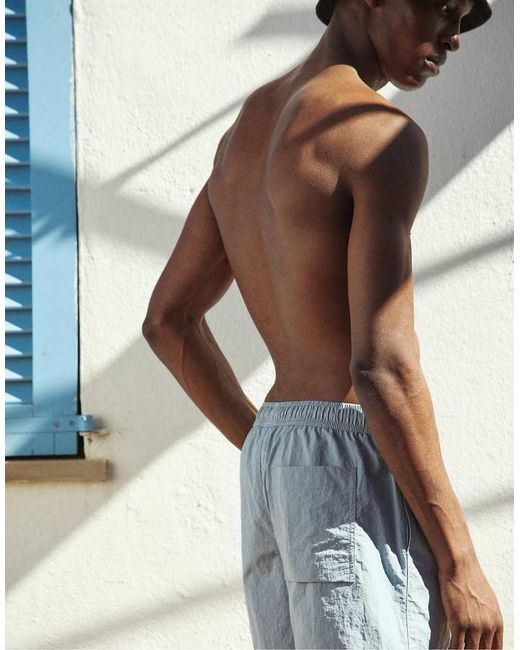 Pull&Bear Blue Elastic Waist Swim Shorts for men