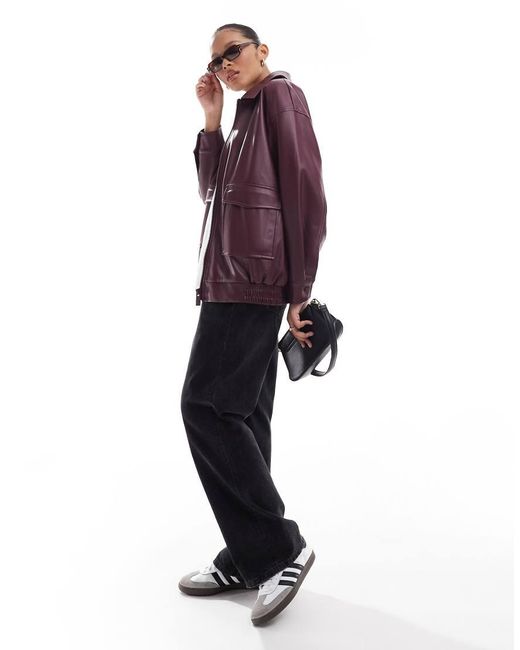 Stradivarius Purple Str Faux Leather Bomber Jacket