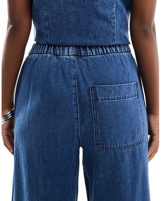 Pieces Blue Elasticated Waist Wide Leg Jeans