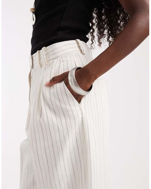 ASOS White Tailored Linen Blend Wide Leg Pants With Pleat Detail