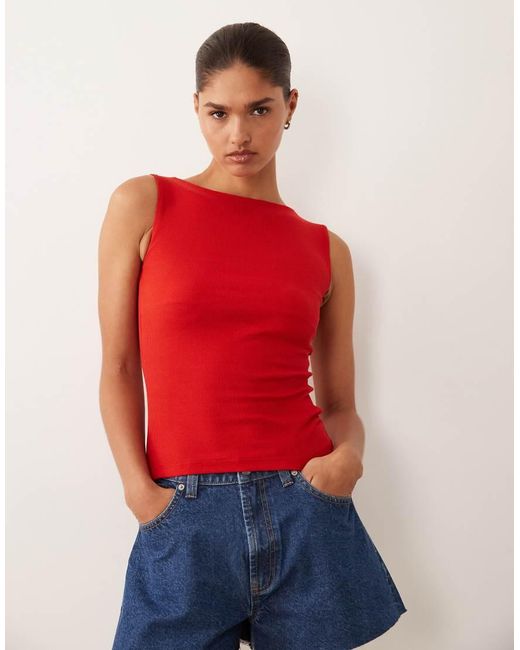 Brave Soul Red High Neck Tank Top