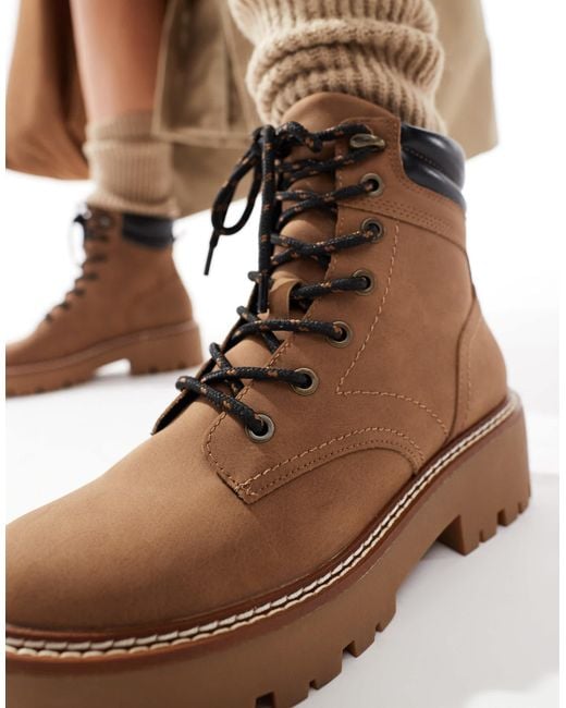 Stradivarius Brown Chunky Flat Lace Up Boot