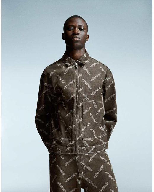 Bershka Gray Jacquard Denim Jacket for men