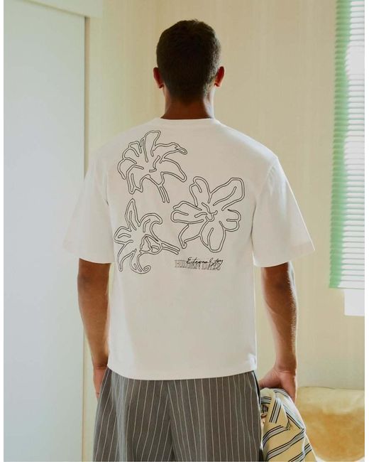 Bershka Natural Embroidered Short Sleeve T-shirt for men