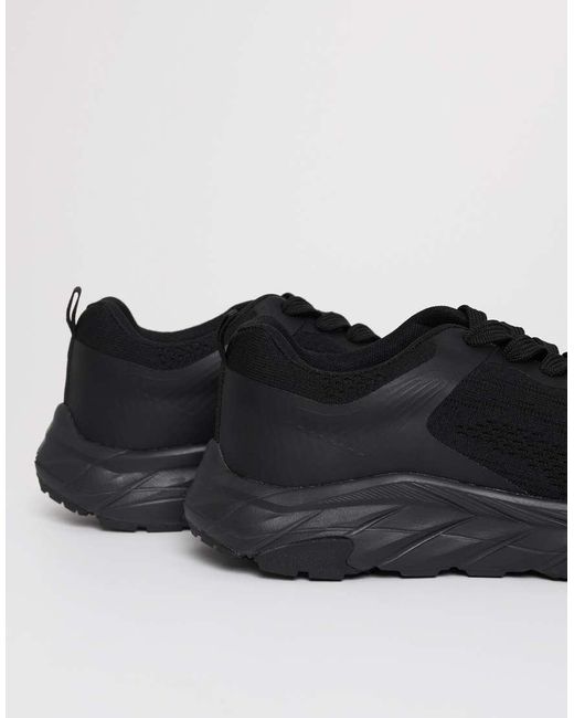 Threadbare Black Textured Slip On Trainers for men