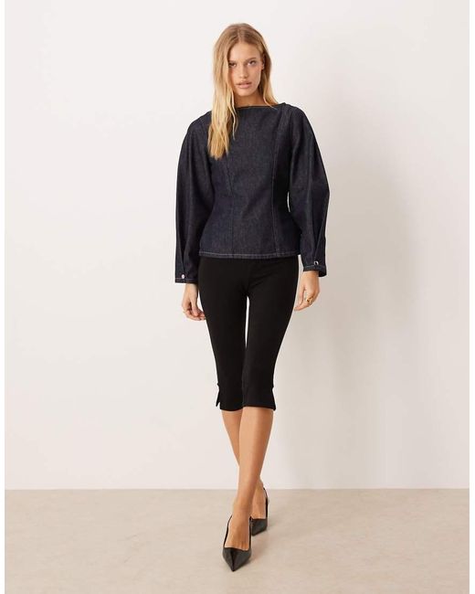 ASOS Blue Slash Neck Denim Blouse With Cocoon Sleeve