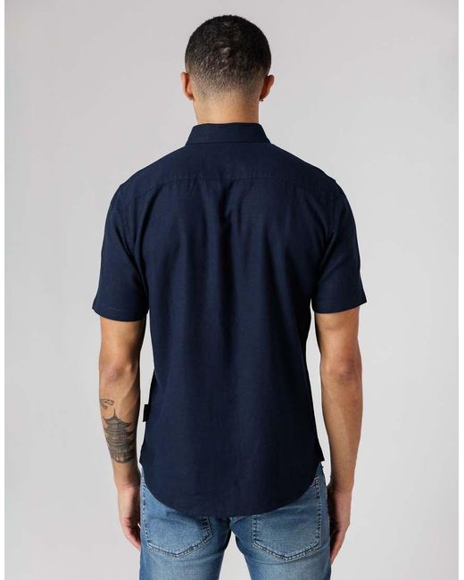 French Connection Blue 2 Pack Linen Blend Short Sleeve Chest Pocket Shirts for men
