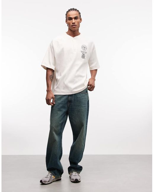 True Religion White Oversized Raglan Henley Top for men