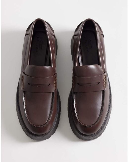 ASOS Brown Penny Loafers With Cleated Sole for men
