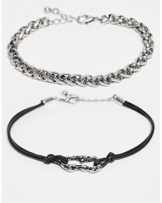 ASOS Metallic 2 Pack Chain And Cord Bracelet for men