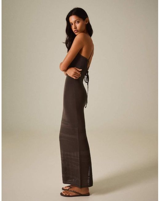 Bershka Natural Open-back Midi Dress