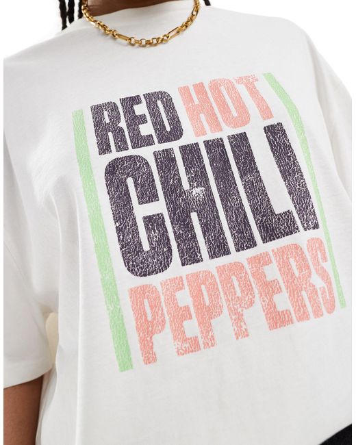 T-shirt unisexe oversize avec imprimés red hot chilli peppers sous licence - cassé ASOS en coloris White