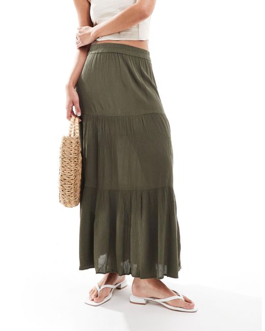 ONLY Green Tiered Maxi Skirt