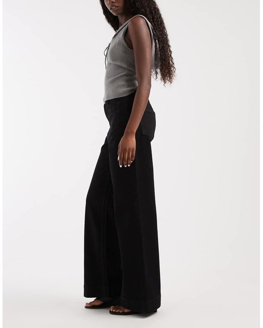 ASOS Black High Rise Wide Leg Jeans With Front Pockets