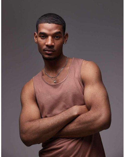 Canotta A Righe Sottili di Topman in Brown da Uomo