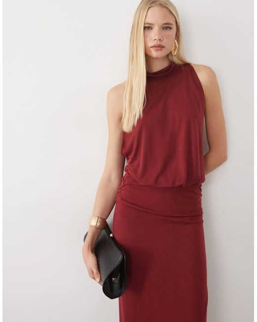ASOS White Semi Sheer Knit Look High Neck Sleeveless Maxi Dress