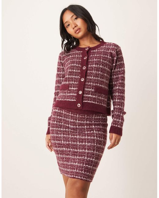 Vila Women's Red Boucle Check Knitted Mini Skirt Co-ord