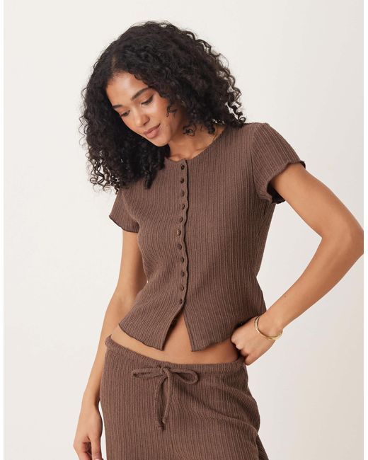 ASOS Brown Co-Ord Crochet Button Through Short Sleeve Top