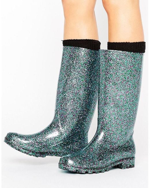 ASOS Asos Gangster Glitter Gumboots in Blue Lyst Australia
