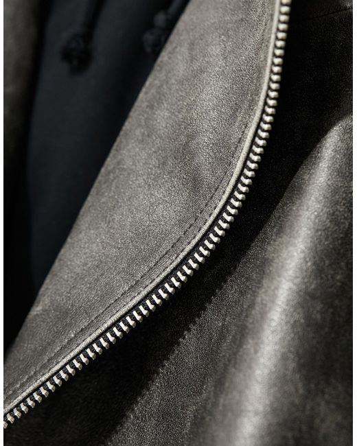 ASOS Black Oversized Distressed Real Leather Biker Jacket for men