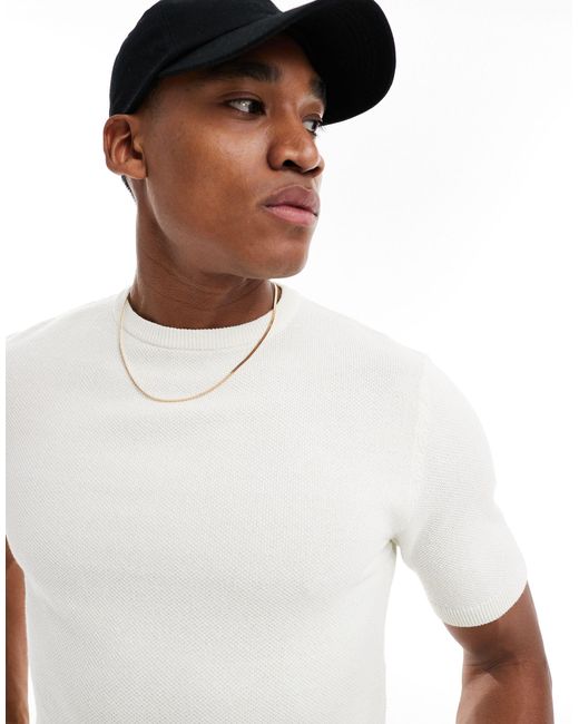 T-shirt en maille gaufrée - écru Threadbare pour homme en coloris White