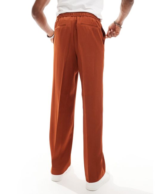 ASOS Red Pull On Wide Leg Suit Trousers for men