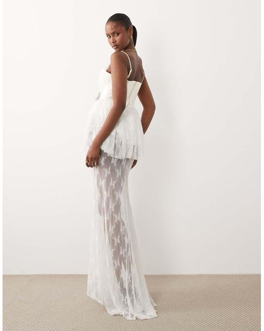 ASOS Natural Premium Bridal Satin Corset Lace Mix Maxi Dress