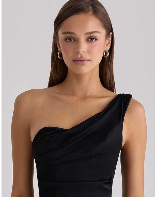 House Of Cb Black Caprice Satin One Shoulder Maxi Dress