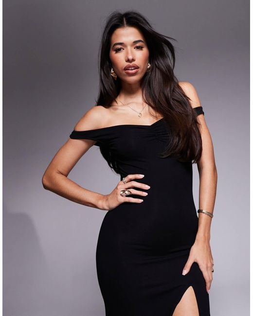 ASOS Black Off Shoulder With Split Detail Maxi Dress