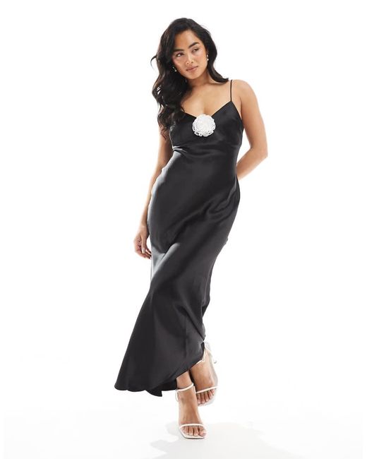 New Look Black Beaded Corsage Applique Clip Detail Midi Dress