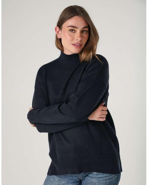 French Connection Blue Cosy Soft Touch High Neck Seam Jumper