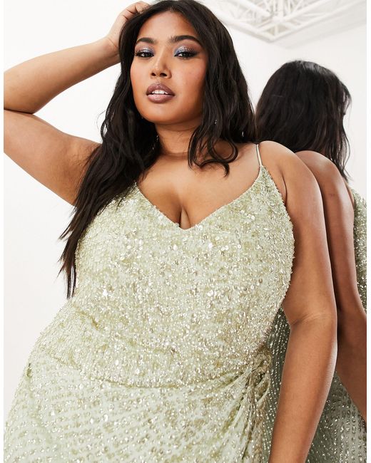 ASOS Curve Embellished Side Cami Maxi Dress in Green Lyst Canada