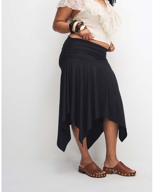 ASOS Black Asos Design Curve Slinky Hanky Hem Skirt